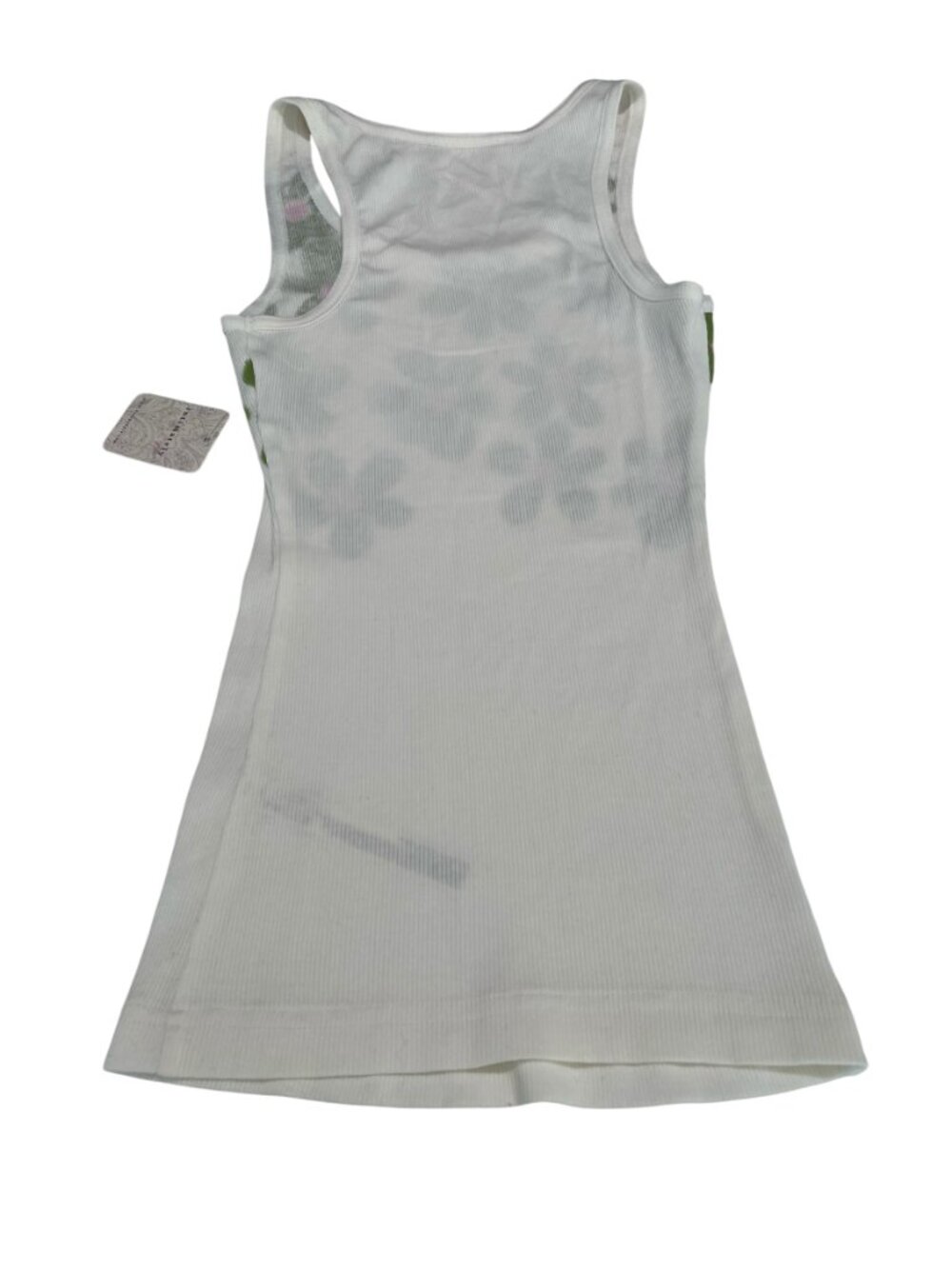 Floral Ribbed Racerback Tank Top - White with Green & Pink Flowers - Picture 6 of 12
